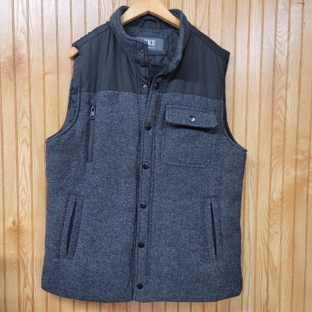 BKE Mens Mixed Media Gorpcore Puffer Vest Fall Utility Grey Black Snap Front Xl